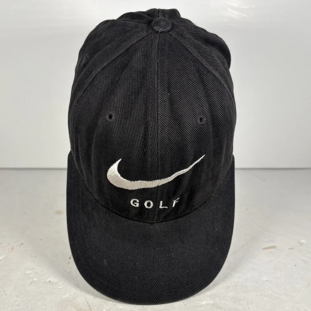 Vintage Nike Golf Black With Green Under Visor Strap‎ Back Hat OSFM